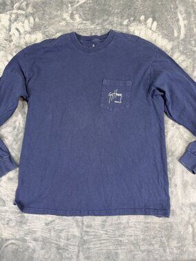 Guy Harvey Mens Navy Fish Graphic Long Sleeve Pocket Shirt L